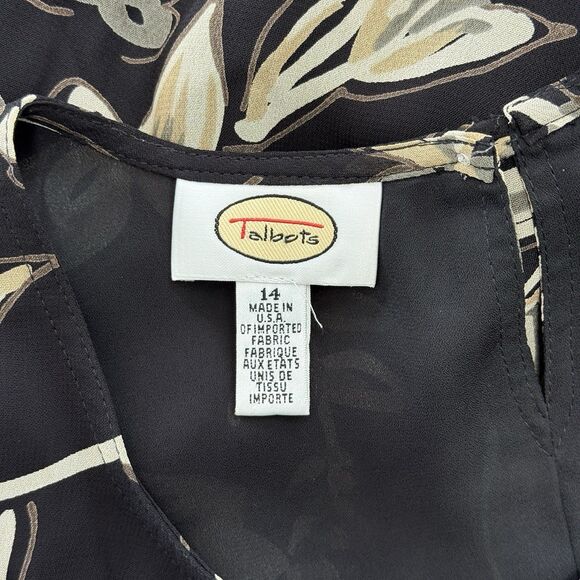 Vtg Talbots Midi Maxi Dress 14 Black Tan Floral Sleeveless Fairygrunge 90s Y2K - Picture 9 of 11